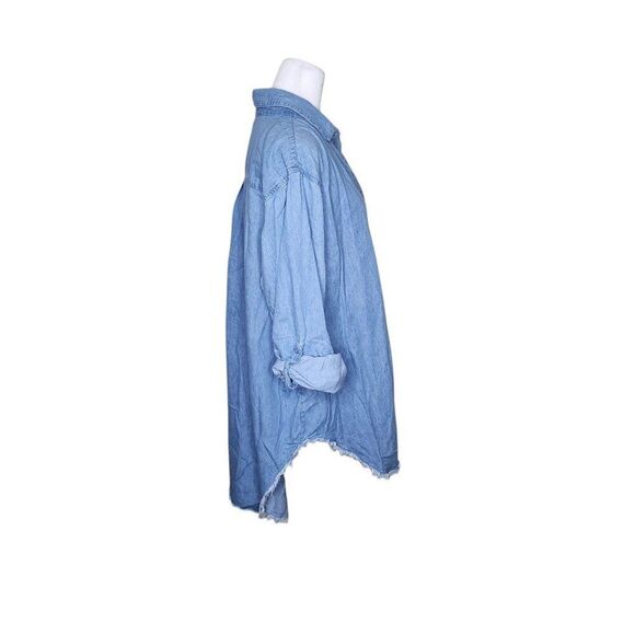 Taxi Shirt Dress Denim Jean Roll Tab Sleeve Womens 2XL Blue Raw Hem - Picture 5 of 11